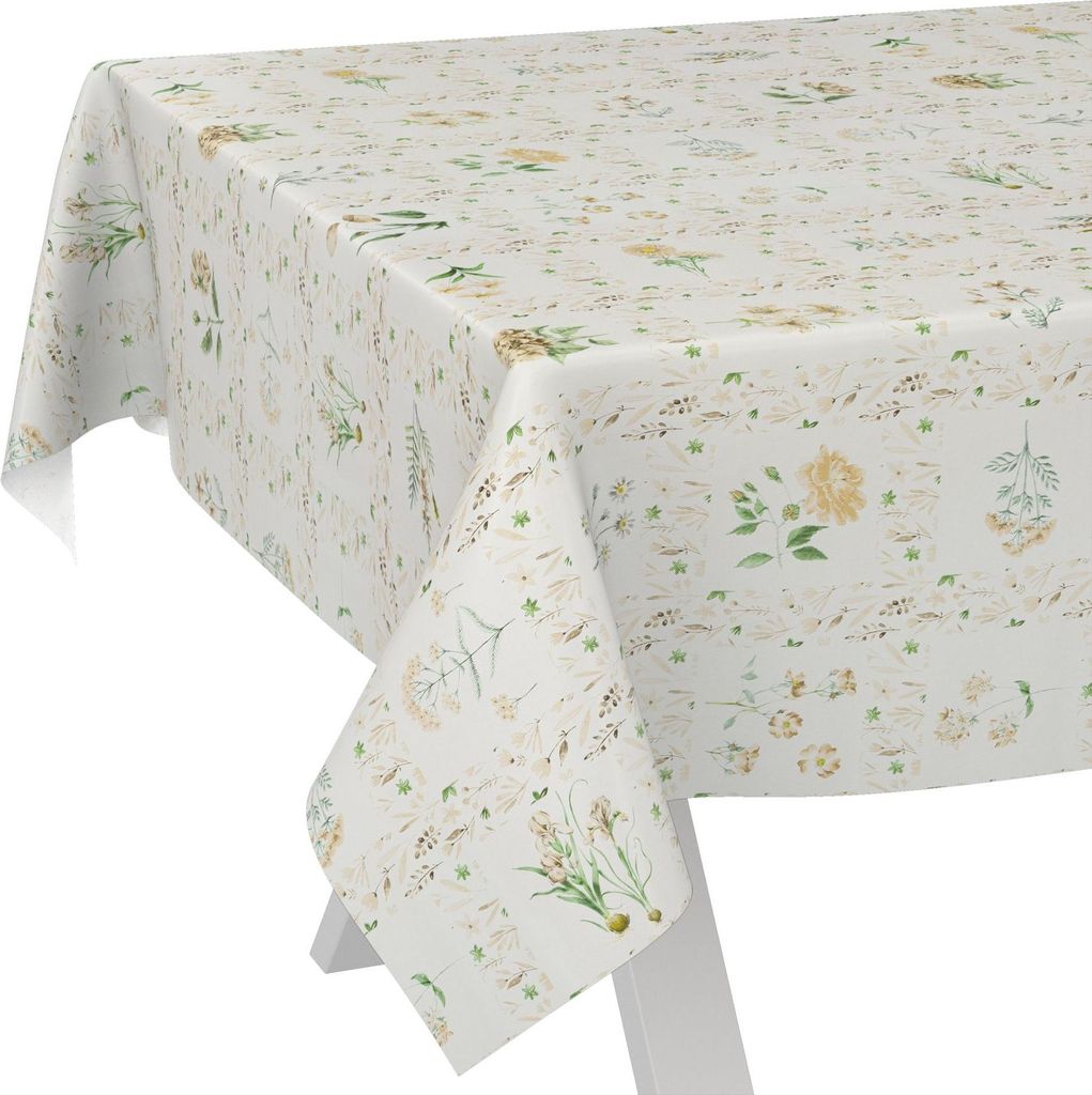 Tischdecke Floral Blumenkaro Beige 1000x140cm Schnittkante Wachstuch abwaschbar