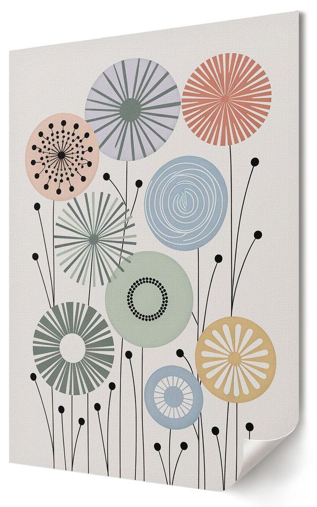 Geometrische Blumen- Kunstdruck A3 (29x42 cm) - Dekorativ, Modern- Wandbild für Wohnzimmer Schlafzimmer & Flur, Modernes Poster Wanddeko, Ungerahmt