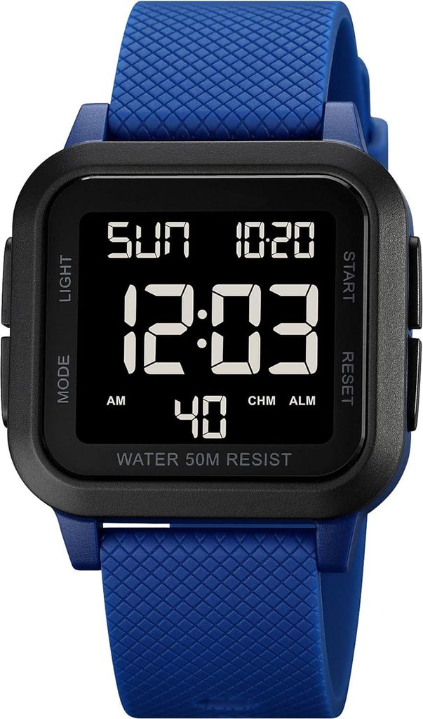 Watch Quadratische Digitaluhr LED Große Ziffern Herren Damen Unisex, Outdoor Sportuhr mit Alarm Timer Doppelzeit Stoppuhr 12/24H, 50M Wasserdicht
