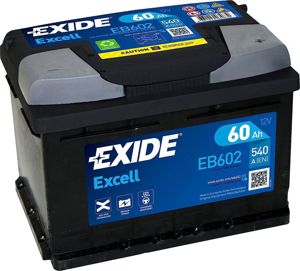Exide Excell 12v 60ah 540a Batteriestarter Blau  Blau One Produktbild 