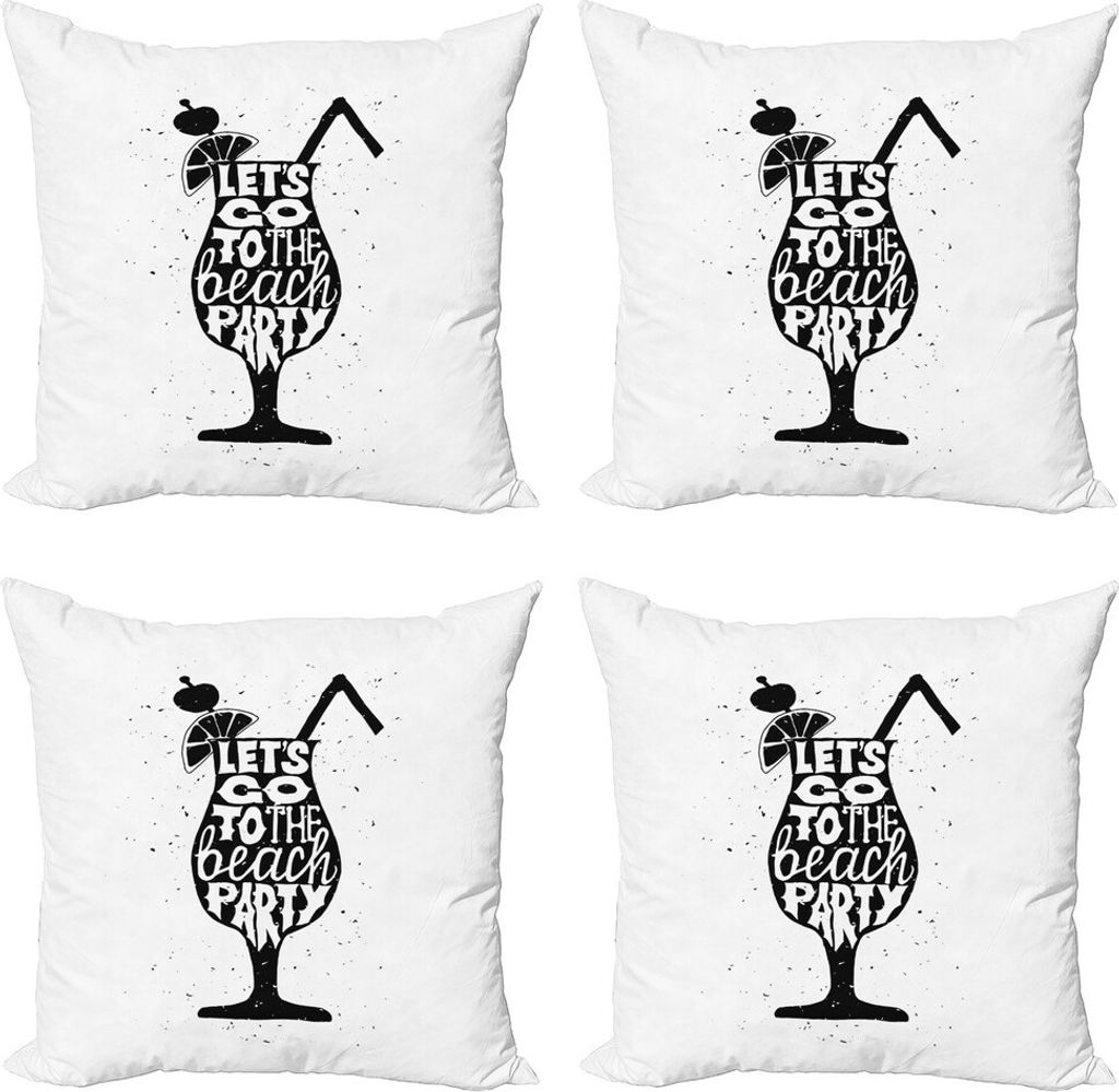 ABAKUHAUS Cocktailparty Kissenbezug Set (4 Stück), Lass uns zum Strand gehen, Moderner Doppelseitiger Digitaldruck, 45 cm x 45 cm, Schwarz und weiß