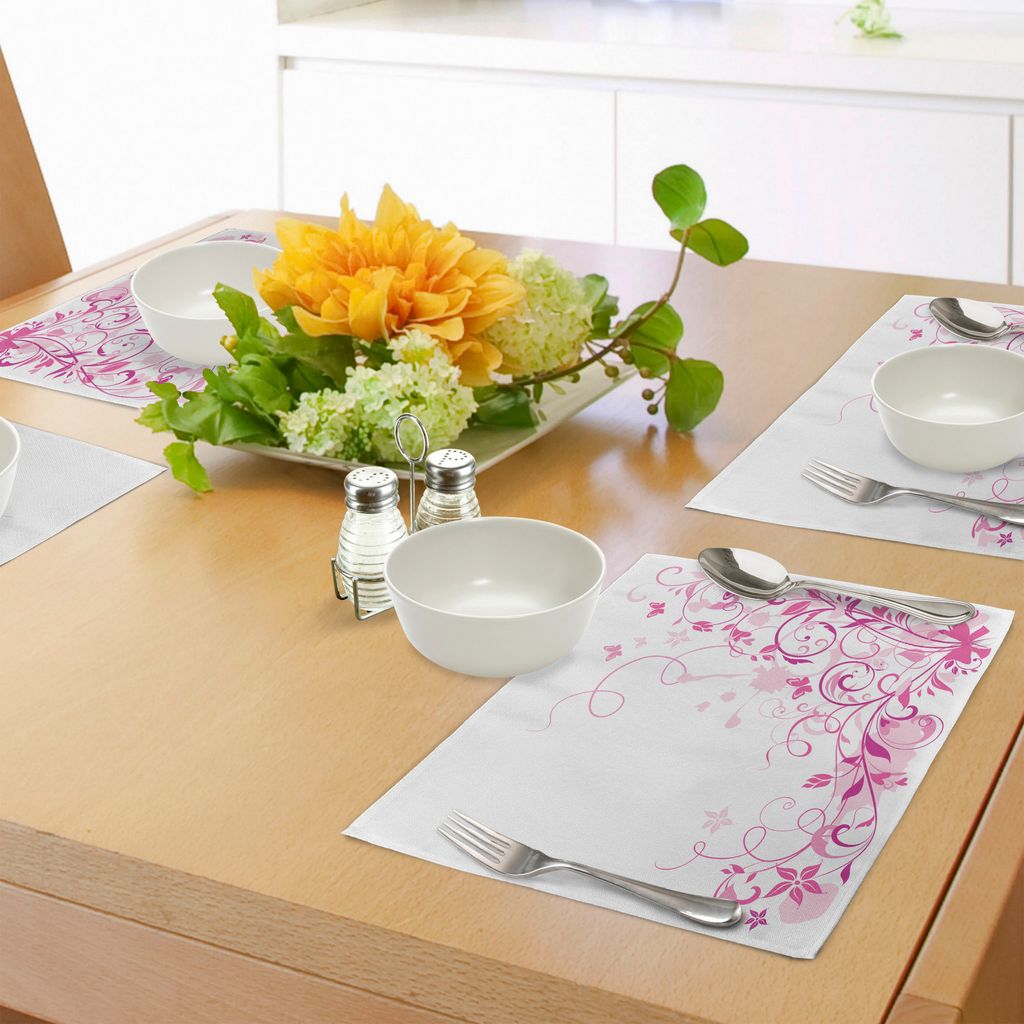 ABAKUHAUS Rose Platzmatten, Wirbelnde Blätter mit Blüten und Schmetterlinge Dreamlike Natural Composition, Tiscjdeco aus Farbfesten Stoff für da...