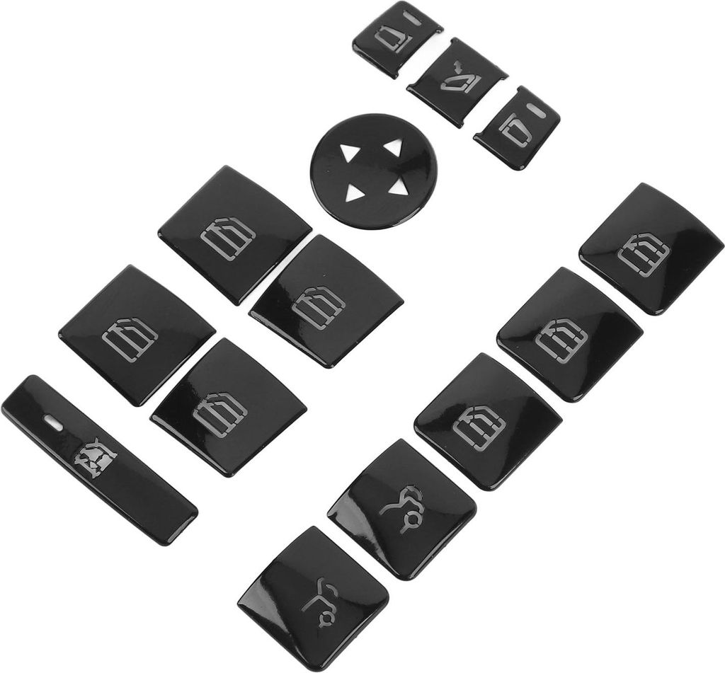 14-teilige Fensterheber-Knopfverkleidung, glänzend schwarz, Netzschalter-Aufkleber, Ersatz für Benz A-Klasse, B-Klasse, C-Klasse