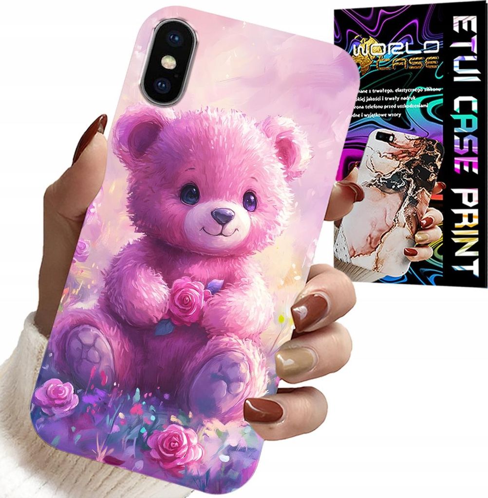 Hülle Für Iphone X / Xs - Süsser Teddybär Auf Rosa Hintergrund, Hülle + Glas