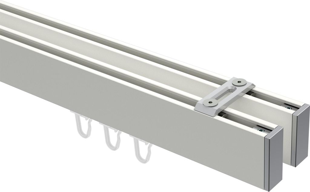 Interdeco Innenlaufstange / Gardinenstange mit Innenlauf Weiß / Chrom, Typ Smartline Paxo (Kappe) Deckenmontage, 14x35 mm 2-läufig, 480 cm