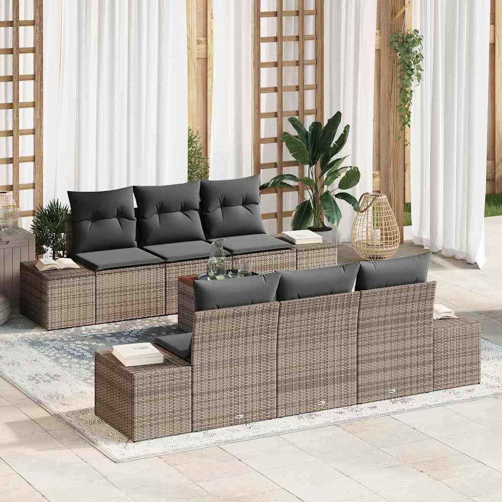 Maison Exclusive - Gartensofa-set mit Kissen 7 pcs Grau Poly-Rattan