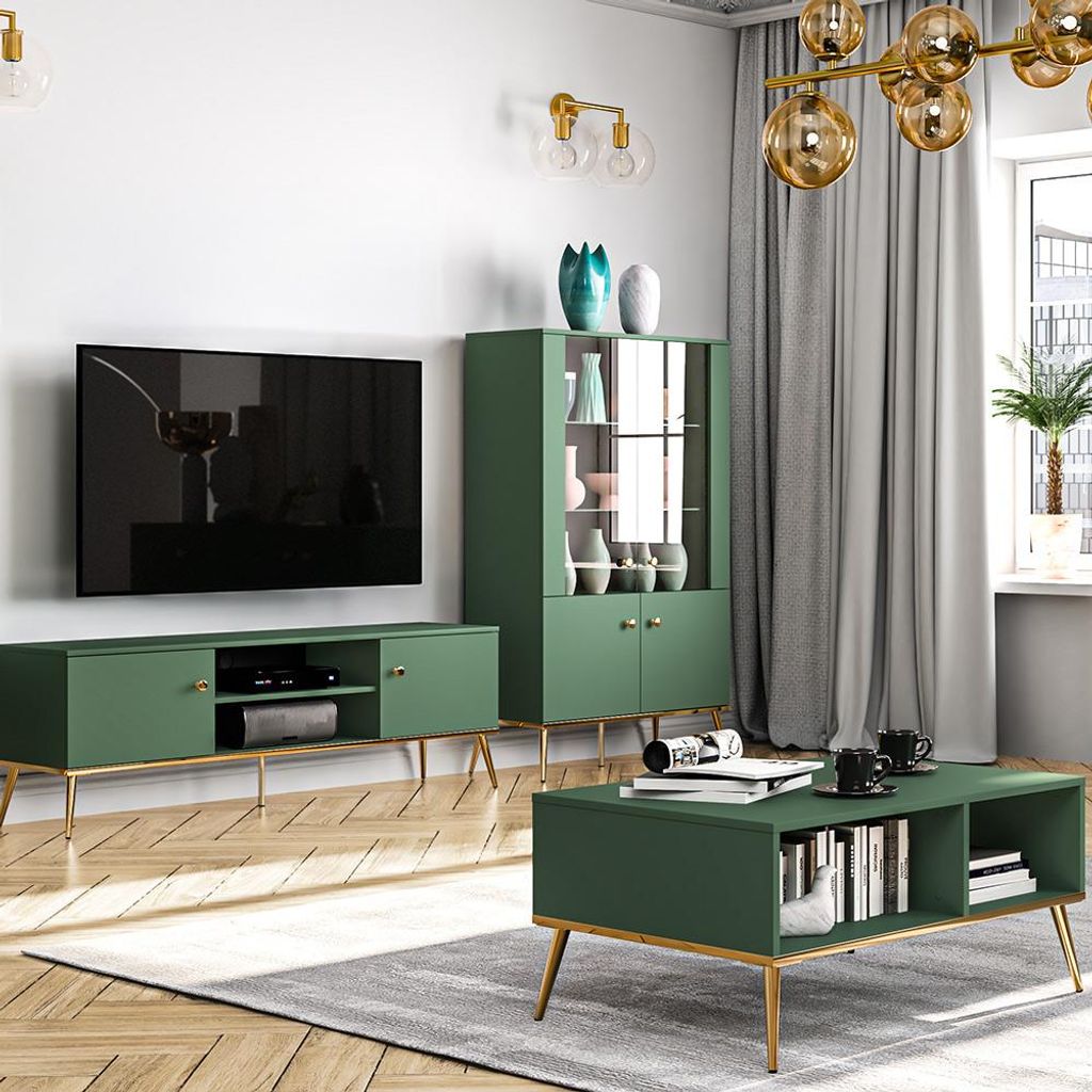 Wohnwand grün FASANO-131, modern, 3-teilig mit Couchtisch