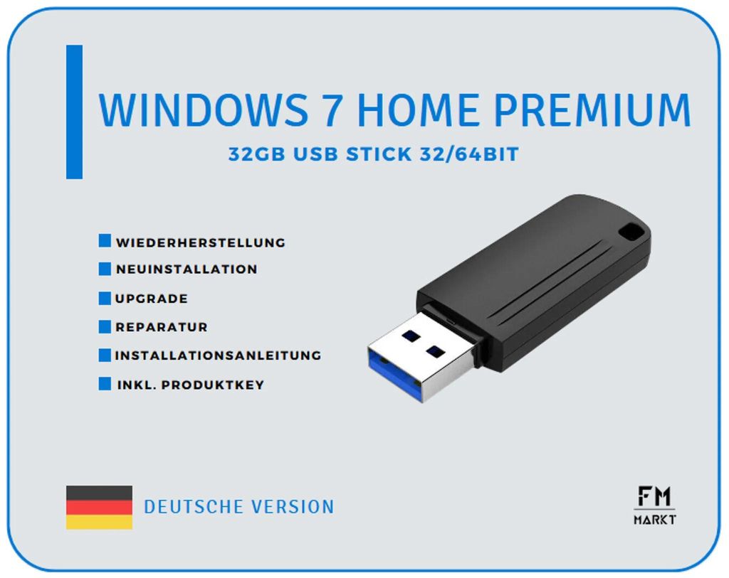 Windows 7 Home Premium Installations Usb-Stick Bootfähig Reparatur Upgrade 32&64Bit + Lizenzkey Code