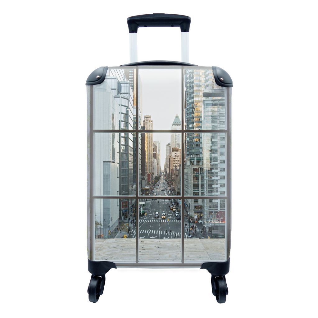 MuchoWow Koffer Handgepäck Trolley Rollkoffer Kleine Reisekoffer mit 4 Rollen - New York vom Fenster aus - Cabin Size < 55x40x23 cm & 55x40x20 c...