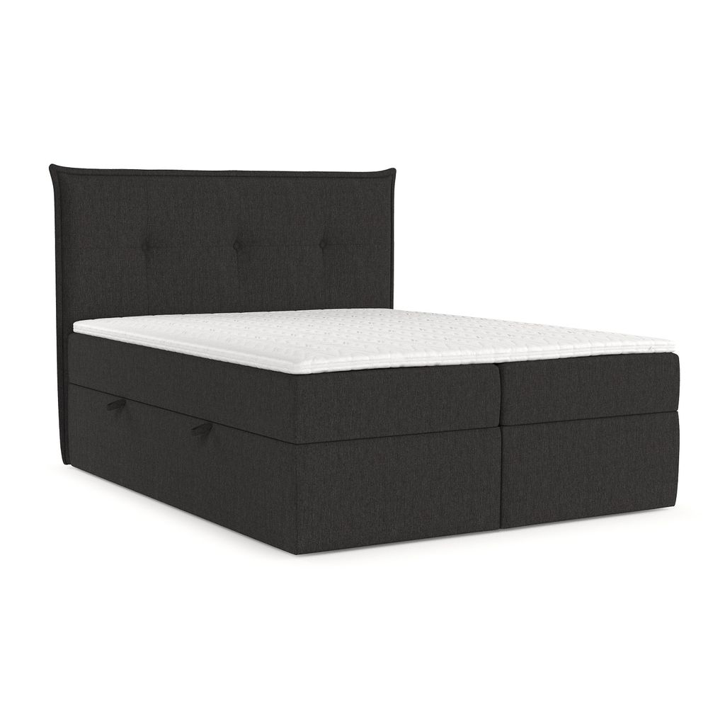 Boxspringbett Livia Interiors Olea, Bett 160x200 cm, mit Stauraum, Doppelbett, H2 Bonell - Matratze und Topper, Webstoff Inari, Schwarz Farbe