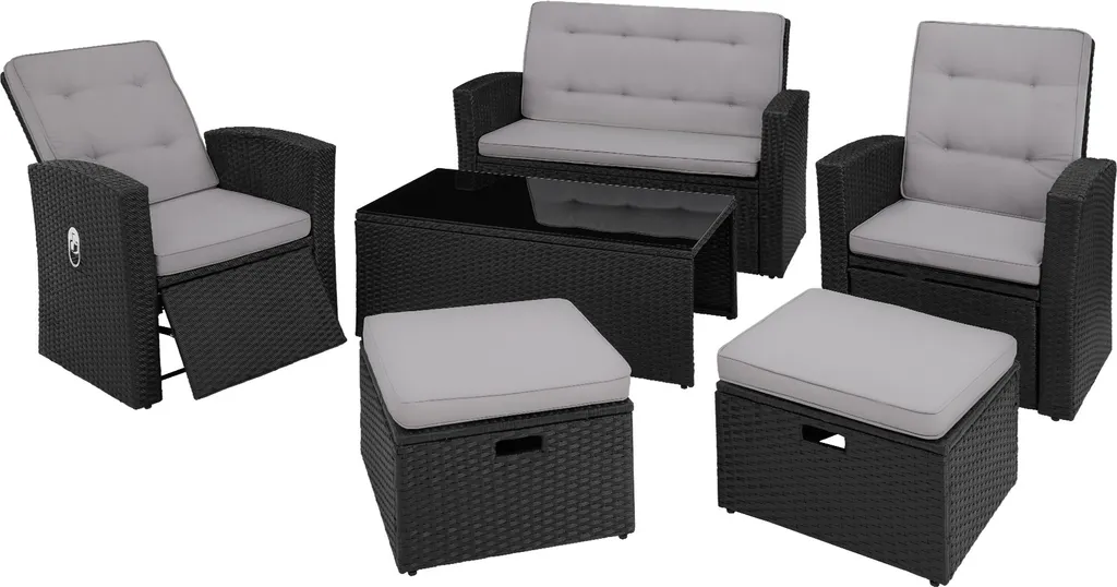 Salon en rotin Bari noir facile d'entretien - Mobilier jardin durable