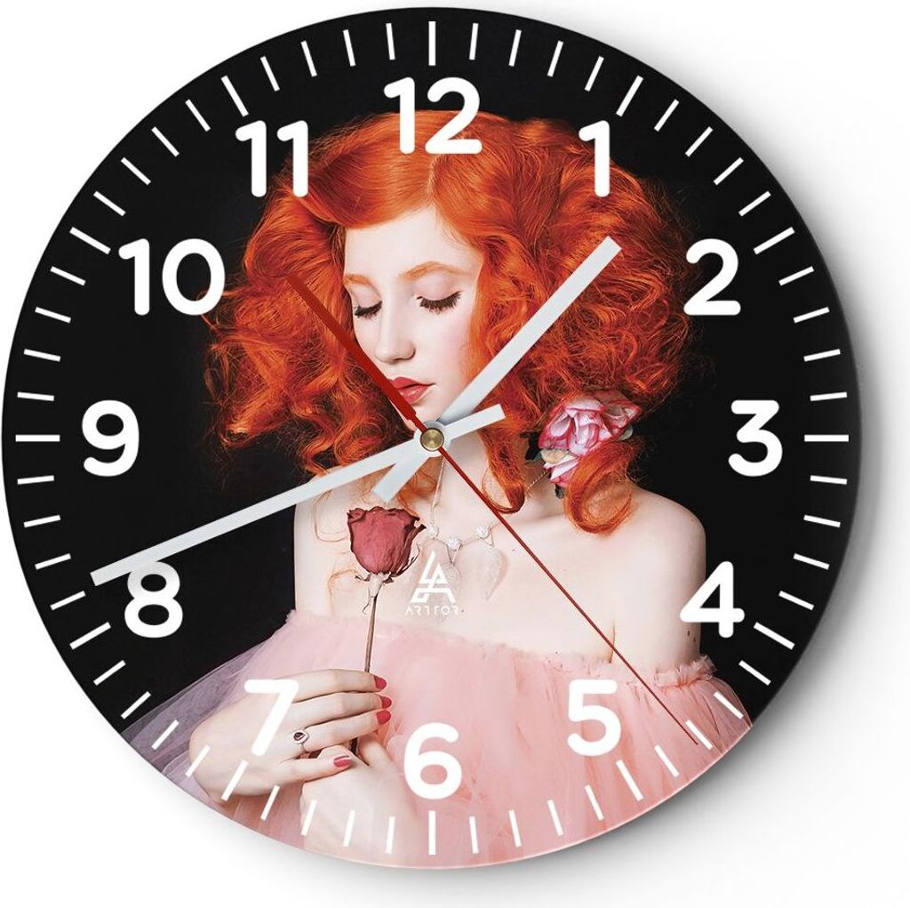 Wanduhr - Rund - Glasuhr - Erz Frau Rose - 30x30cm - Schleichendes Uhrwerk - Lautlos - zum Aufhängen bereit - Dekoration Modern - Wanddekoration a...