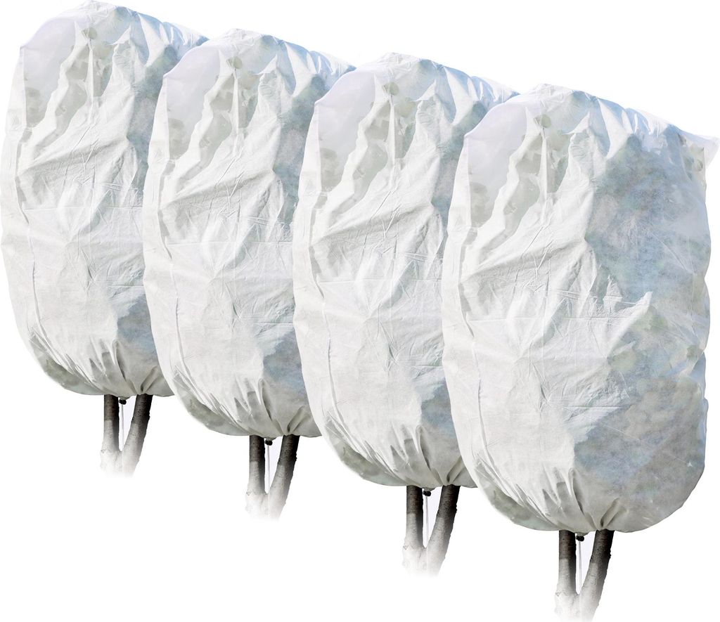 com-four 4x Pflanzenschutzabdeckung mit Zugschnur - Frühbeetvlies für den Pflanzenschutz im Sommer und Winter - Gartenvlies als Frost- und Sonn...