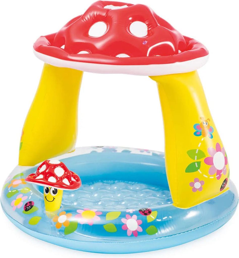 Mushroom Baby Pool mit Sonnenschutz & weichem Boden, 102×89 cm