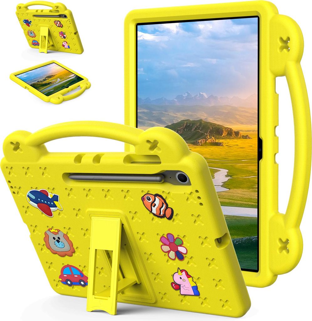 Schutzhülle für Samsung Galaxy Tab S10 FE+ 13,1" 2025 X620 Niedliche Hülle für Kinder, Stoßfest mit Griff und Ständer Gelb