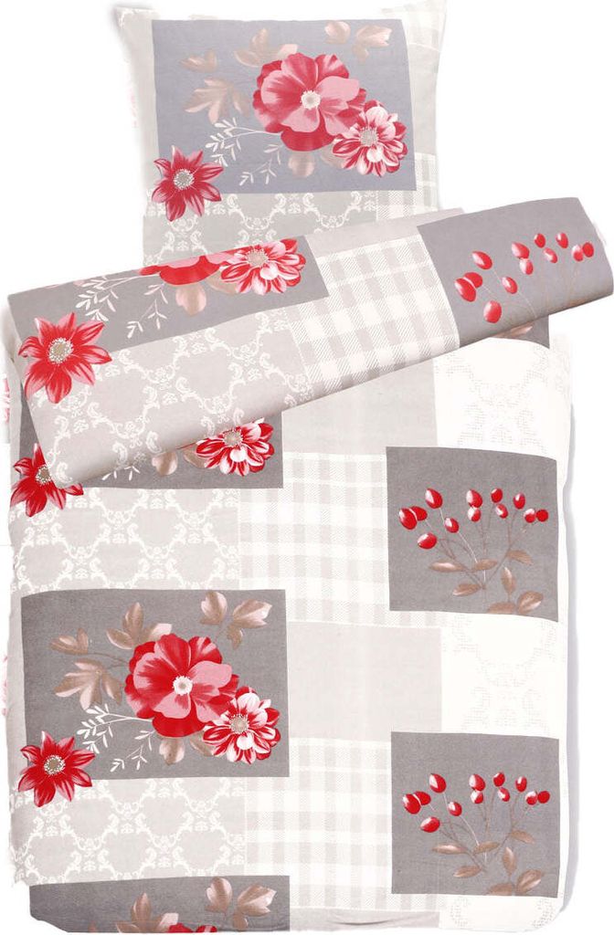 aboutyourhome bettwäsche Hochwertige Biber Bettwäsche Baumwolle Patchwork Blumen 135x200 80x80, 2tlg. / Beige