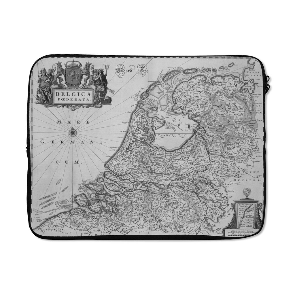 MuchoWow Laptop Hülle 17 Zoll Laptoptasche Schwarz-weiße Karte der Niederlande - Zipper - Schutzabdeckung