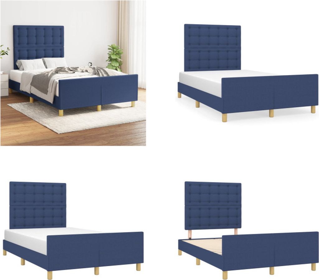 vidaXL Bettgestell mit Kopfteil Blau 120x200 cm Stoff - Bettgestell Mit Kopfteil - Bettgestelle Mit Kopfteile - Bettgestell - Bett Mit Kopfteil