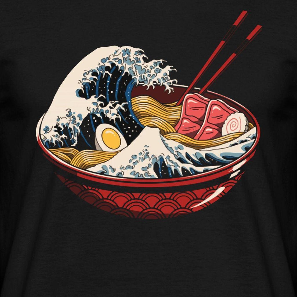 Spreadshirt Retro Ramen Welle Japanisch Männer T-Shirt, XXL, Schwarz