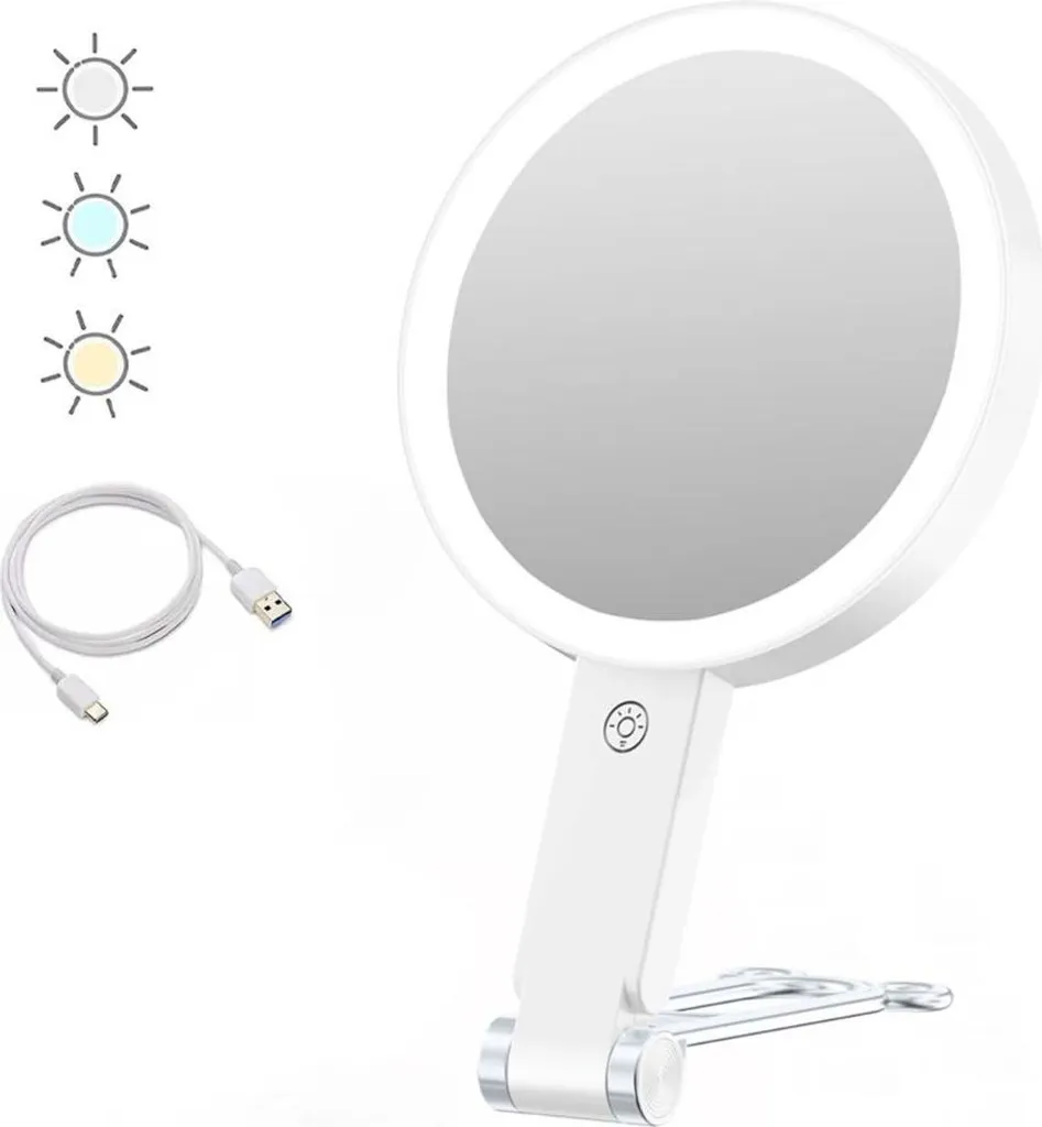 INF Miroir de Maquillage LED Ours Blanc Pliable avec Grossissement 20x