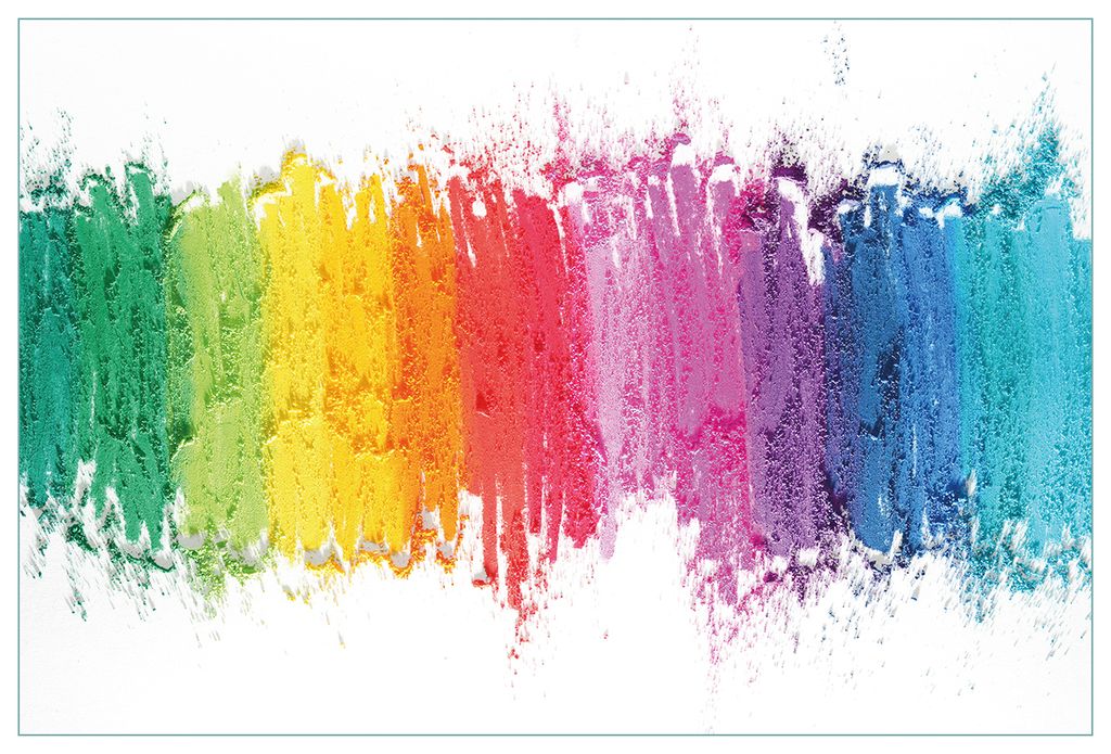 Wallario Küchenrückwand aus Glas, Größe: 90 x 60 cm, Motiv: Regenbogenstreifen auf weißem Hintergrund - Bunter Anstrich | Spritzschutz | abwis...