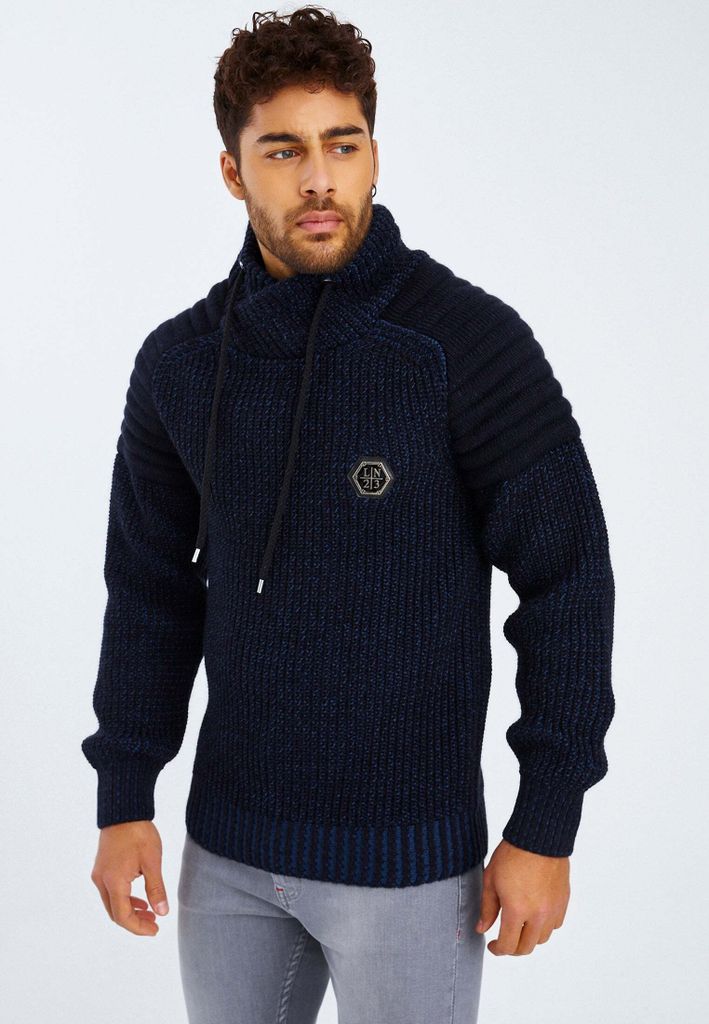 Leif Nelson Schalkragen Herren Strickpullover Grobstrick Schalkragen LN-5235, Blau / XXL