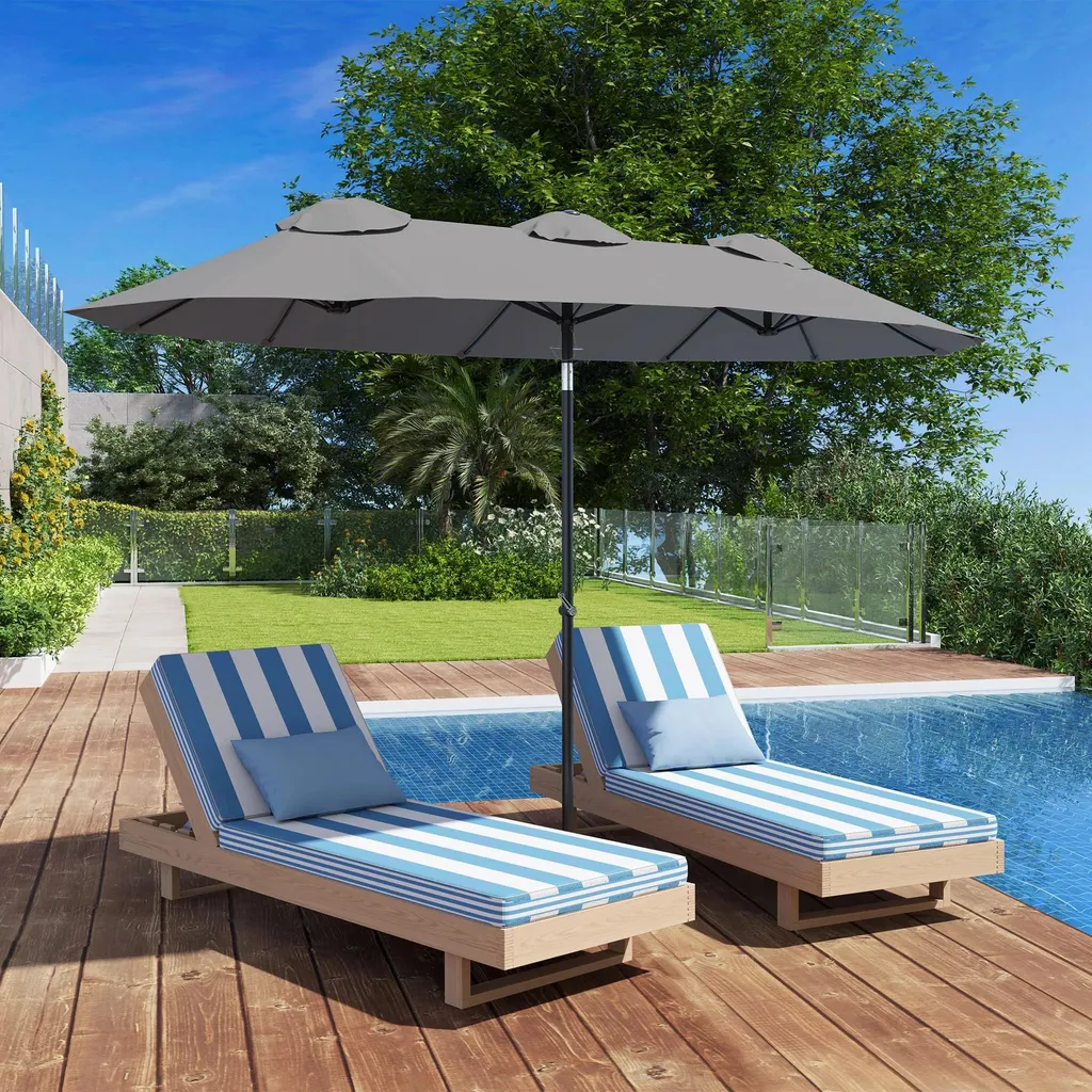 Parasol de Jardin Rectangulaire Double 3m Gris Anthracite Inclinable - 2