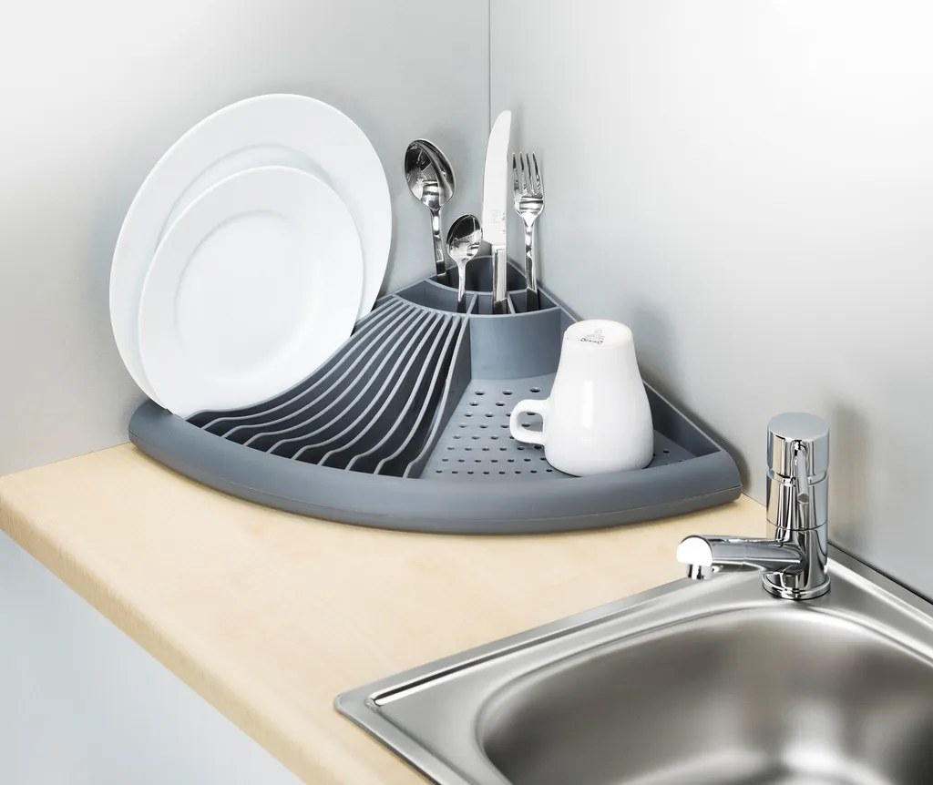 Egouttoir à vaisselle d'angle 2 niveaux - Support inox avec porte-couvert