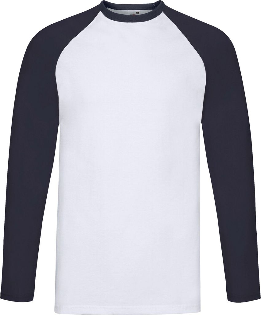 Fruit of the Loom - T-Shirt für Herren/Damen Uni - Baseball Langärmlig PC5798 (M) (Weiß/Marineblau)