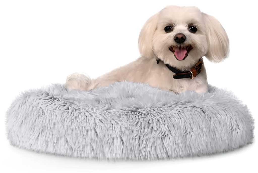 Flauschiges Hunde- und Katzenbett 70x70x20 cm L aus weichem, pelzigem SHAGGY-Stoff - Wolkenkissen in Hellgrau