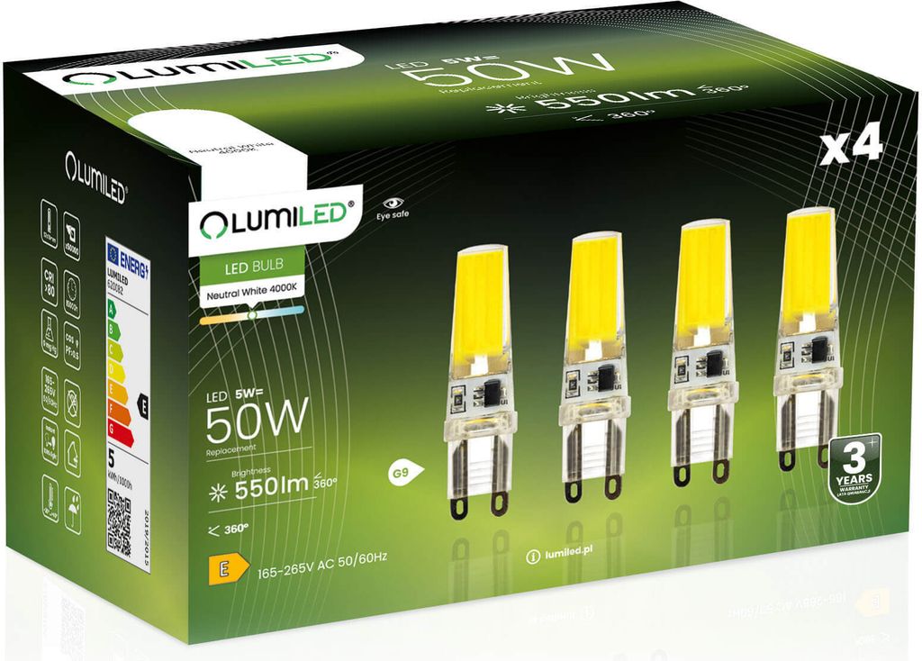 4x Żarówka LED G9 Kapsułka 5W = 60W 550lm 4000K Neutralna Zdjęcie produktu 