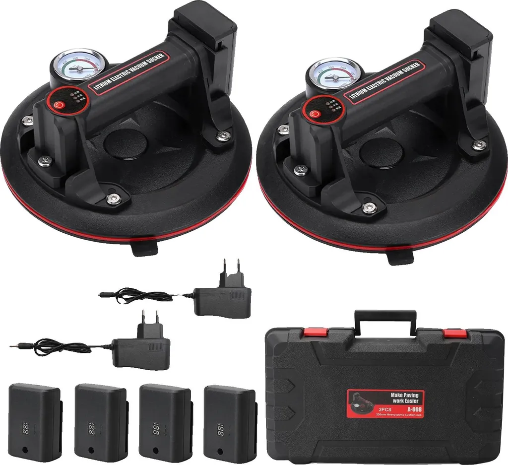 Ventouse à vide intelligente 200kg avec manomètre digital - Lot de 2