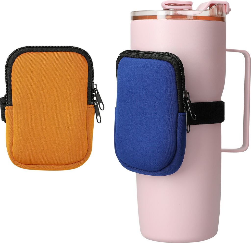 kwmobile 2x Neopren Tasche für Tumbler Trinkflasche - Tragetasche für Wasserflaschen - Kleine Schutztasche mit Reißverschluss und Gummiband - Blau
