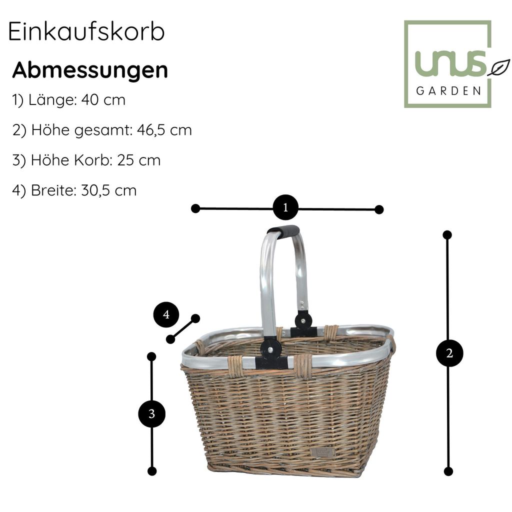 UNUS® Einkaufskorb Weidenkorb grau Alu-Griff,Klappbarer Produktbild 6