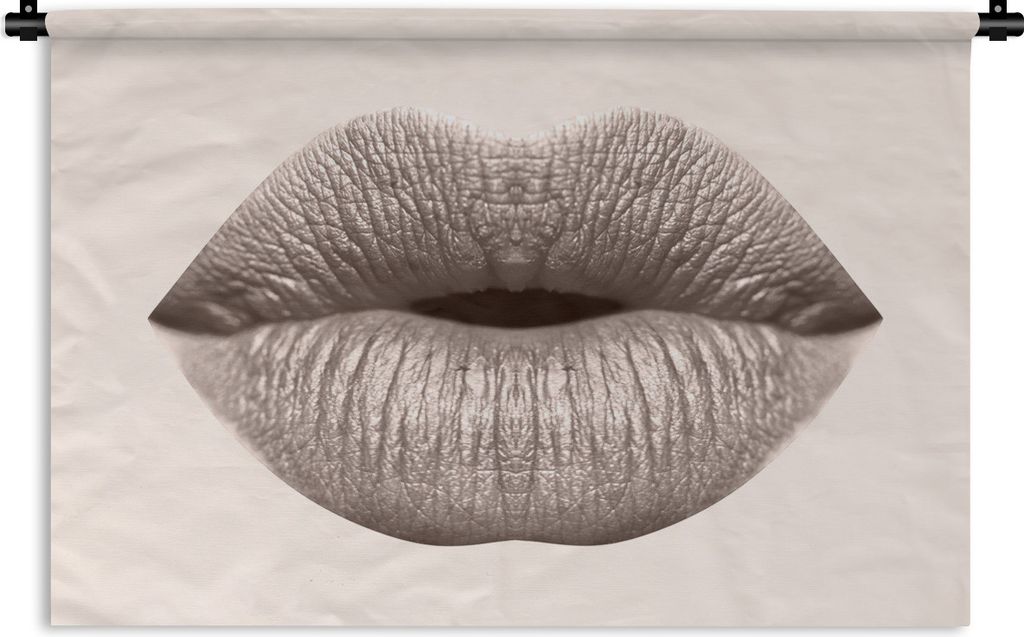 MuchoWow Wandteppich Wandbehang Lippen - Pastell - Grau 60x40 cm Tapisserie Dekoration Wandtuch - Wanddekorationen