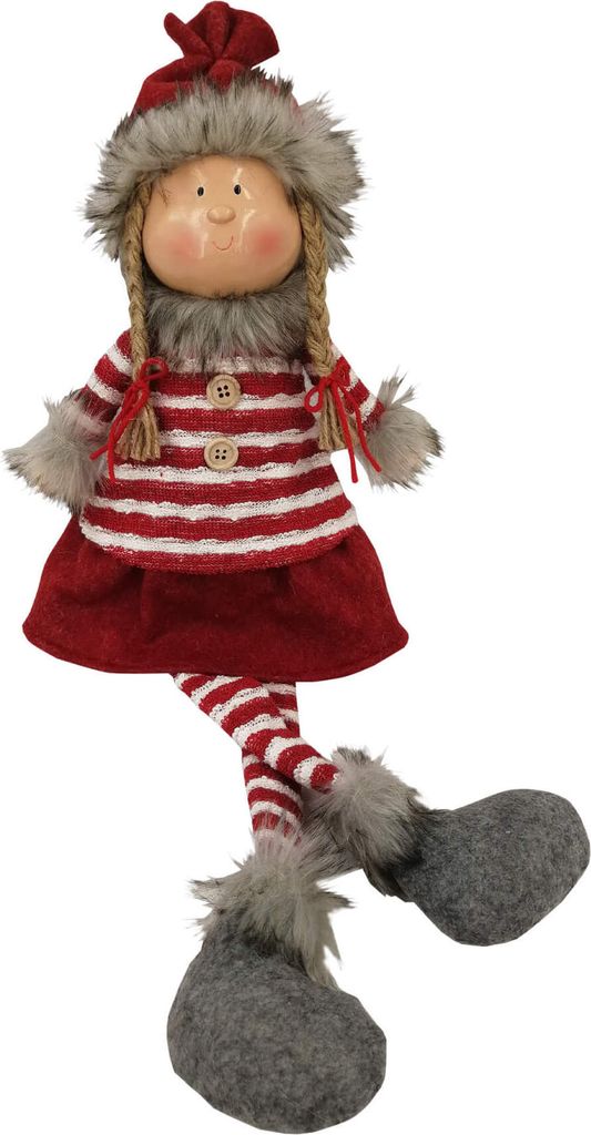 Rebecca Mobili Weihnachtszwerg H 62 cm aus grauem und rotem Stoff