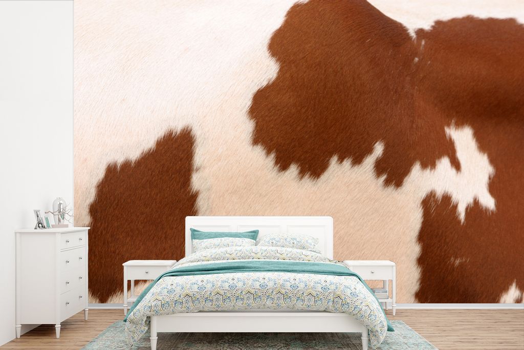 MuchoWow Fototapete für Wohnzimmer oder Schlafzimmer Wandtapete Vinyl Motivtapete Kuh - Flecken - Fell - 525x350 cm - Das Hintergrundbild