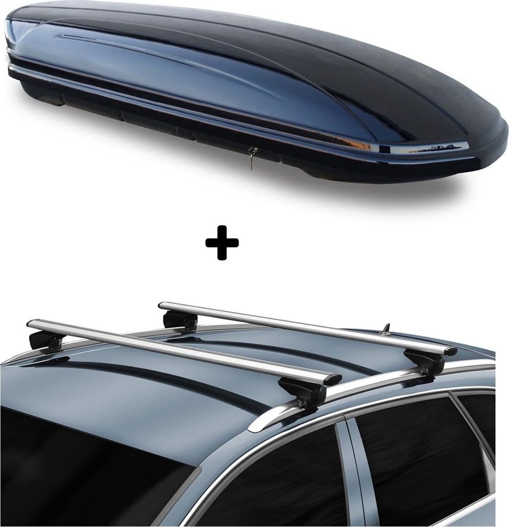 Dachbox VDPMAA580 + Alu Relingträger kompatibel mit für Opel Astra Sportstourer ab 04 aufliegend