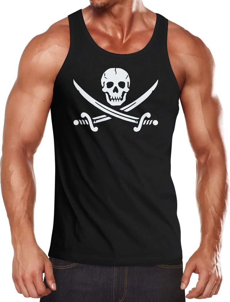 Herren Tanktop Totenkopf Pirat Piratenflagge Motiv Black Jack Fun Shirt Moonworks schwarz XXL
