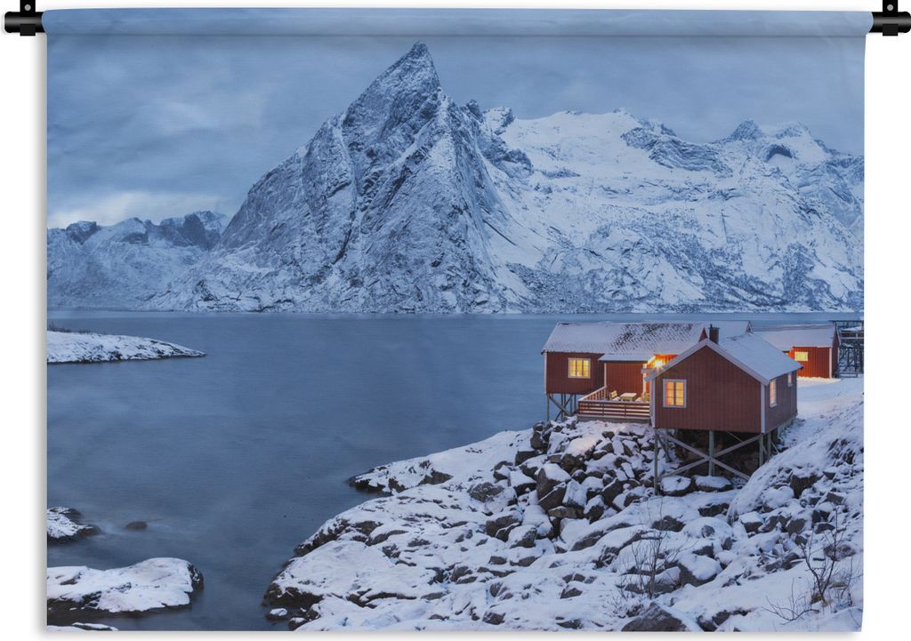 MuchoWow Wandteppich Wandbehang Hütten auf den Lofoten 60x45 cm Tapisserie Dekoration Wandtuch - Das Schlafzimmer