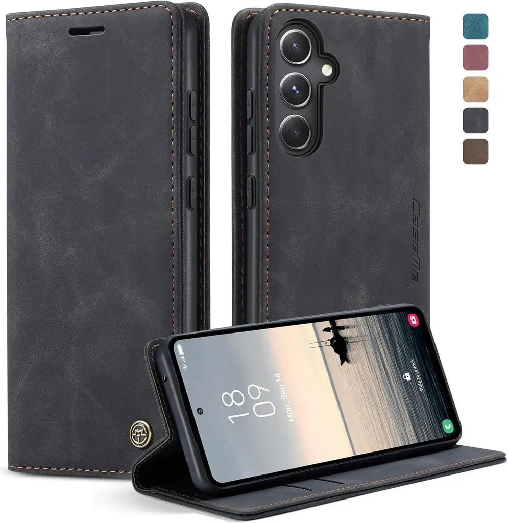 Custodia Samsung Galaxy S23 FE Pelle Nera - Flip Cover Magnetica Stand