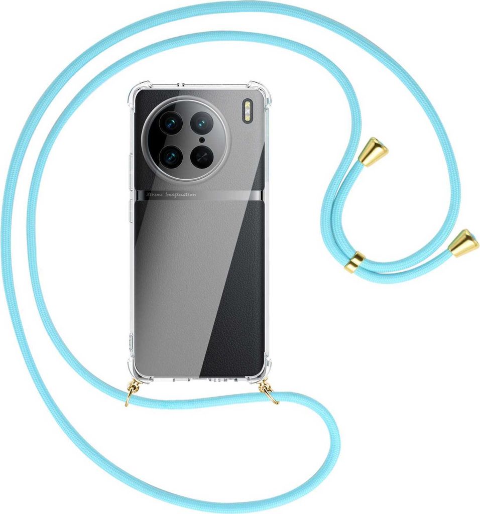 Handykette Backcover-Schutzhülle mit Band (Metall goldfarben) für vivo X90 Pro (V2242A, 6.78'') - himmelblau