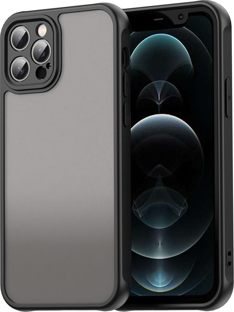 Matt Hülle für iPhone 12 Pro mit Kameraschutz, Transluzente Matt Rückseite Stoßfeste Handyhülle Schwarz