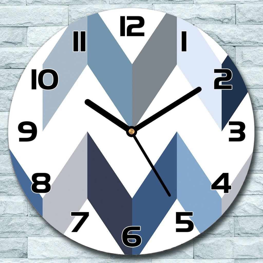 Wanduhr aus Glas Rund fi 30 Chevron Blau Quarz Deko Schlafzimmer Büro