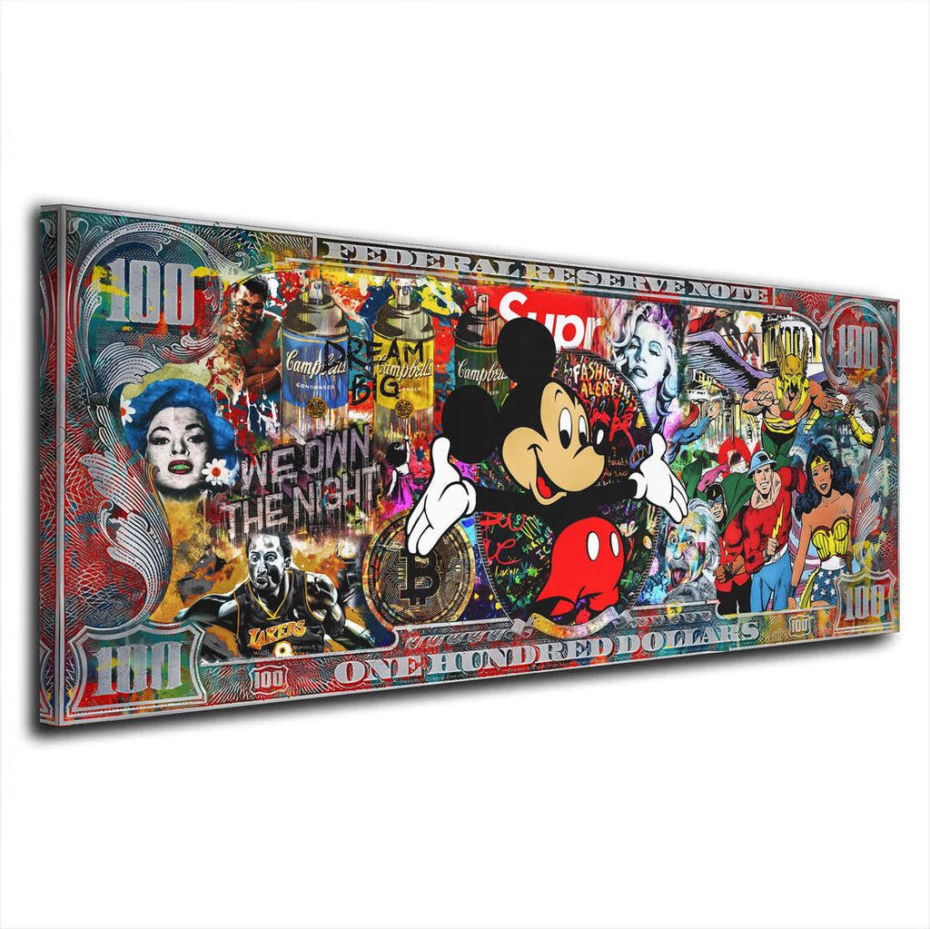 Dollar Pop Art Maus Leinwandbild Wandbild Deko XL Kunst: 50x20x2cm