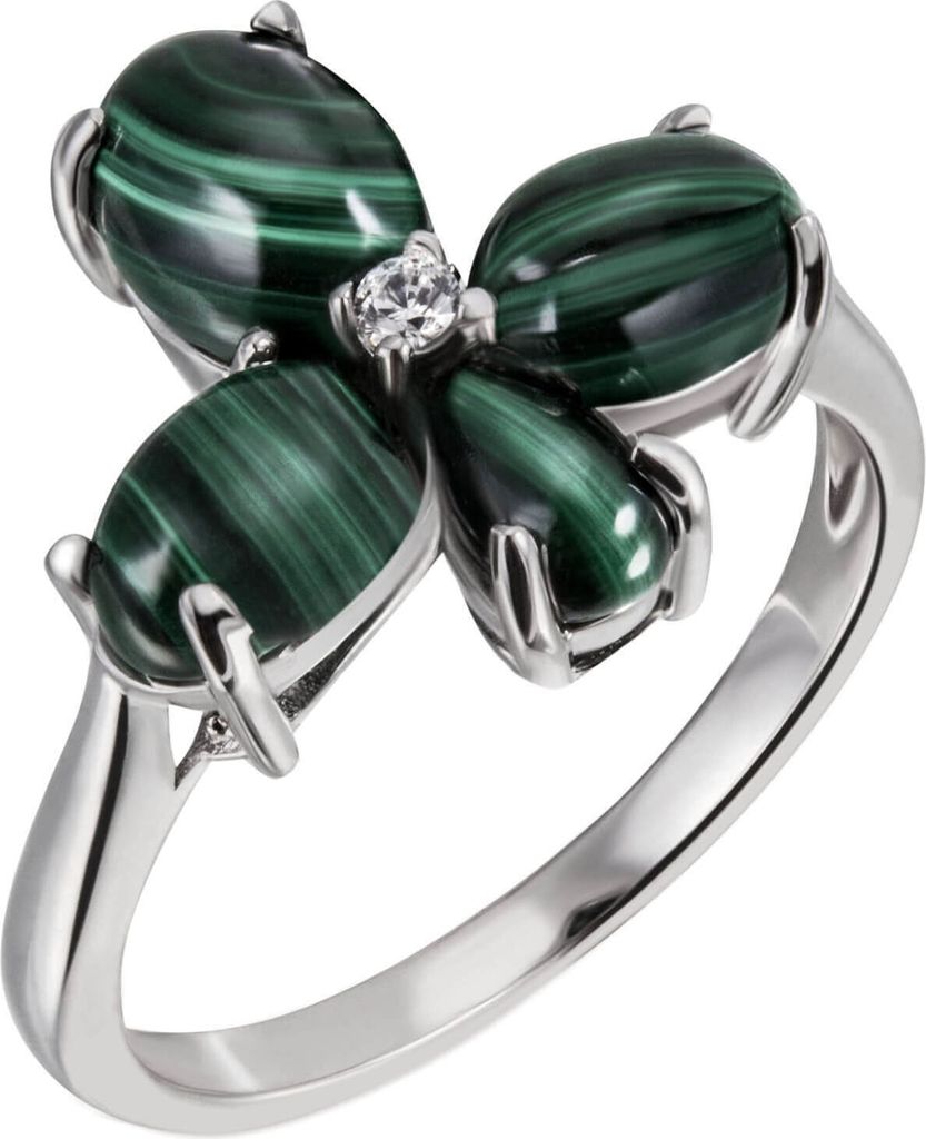 Ring Damenring Blume mit 4 Malachiten grün & Zirkonia weiß Produktbild 
