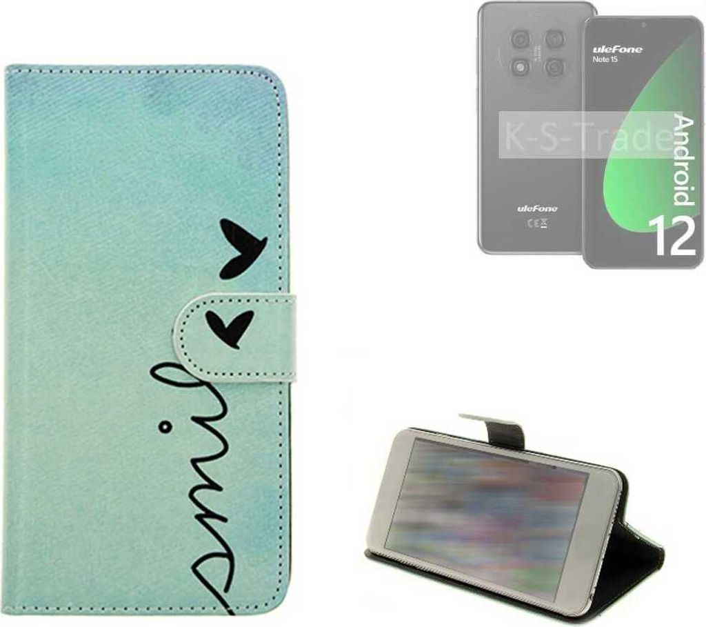 K-S-Trade Schutz Hülle Handy Hülle kompatibel mit Ulefone Note 15 Hülle Handyhülle cover bookstyle Etui Handyhülle “smile“ türkis