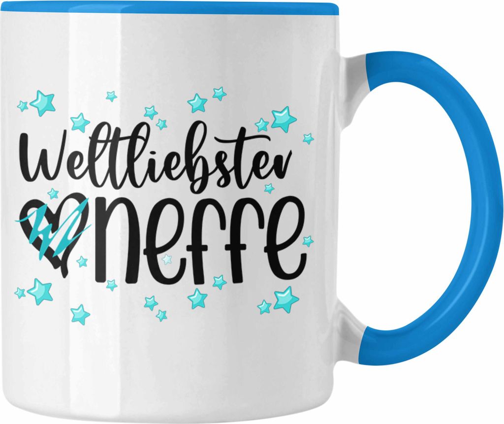 Trendation - Neffe Tasse Geschenk von Tante Onkel Kaffeetasse Geschenkidee Weltliebster Neffe (Blau)
