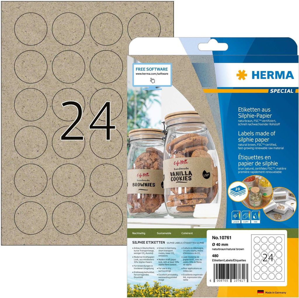HERMA Etiketten aus Silphie-Papier Durchmesser: 40 mm Produktbild 1