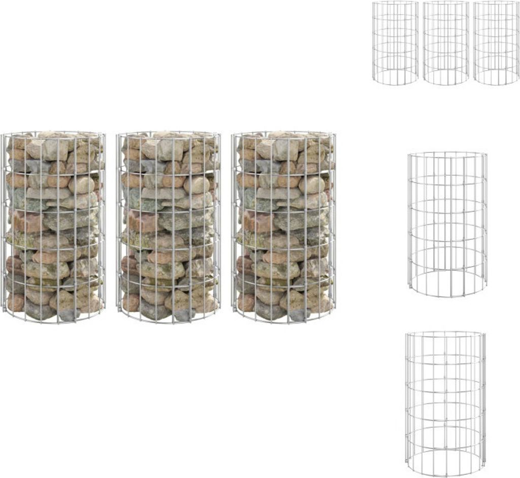 vidaXL Gabionen-Hochbeete 3 Stk. Rund Verzinkter Stahl Ø30x50 cm - Blumentöpfe & Pflanzgefäße